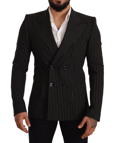 Black and white striped slim fit coat blazer by Dolce & Gabbana, featuring tailored design and classic lapel collar.