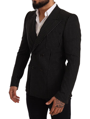 Black and white striped slim fit coat blazer by Dolce & Gabbana, featuring tailored design and classic lapel collar.