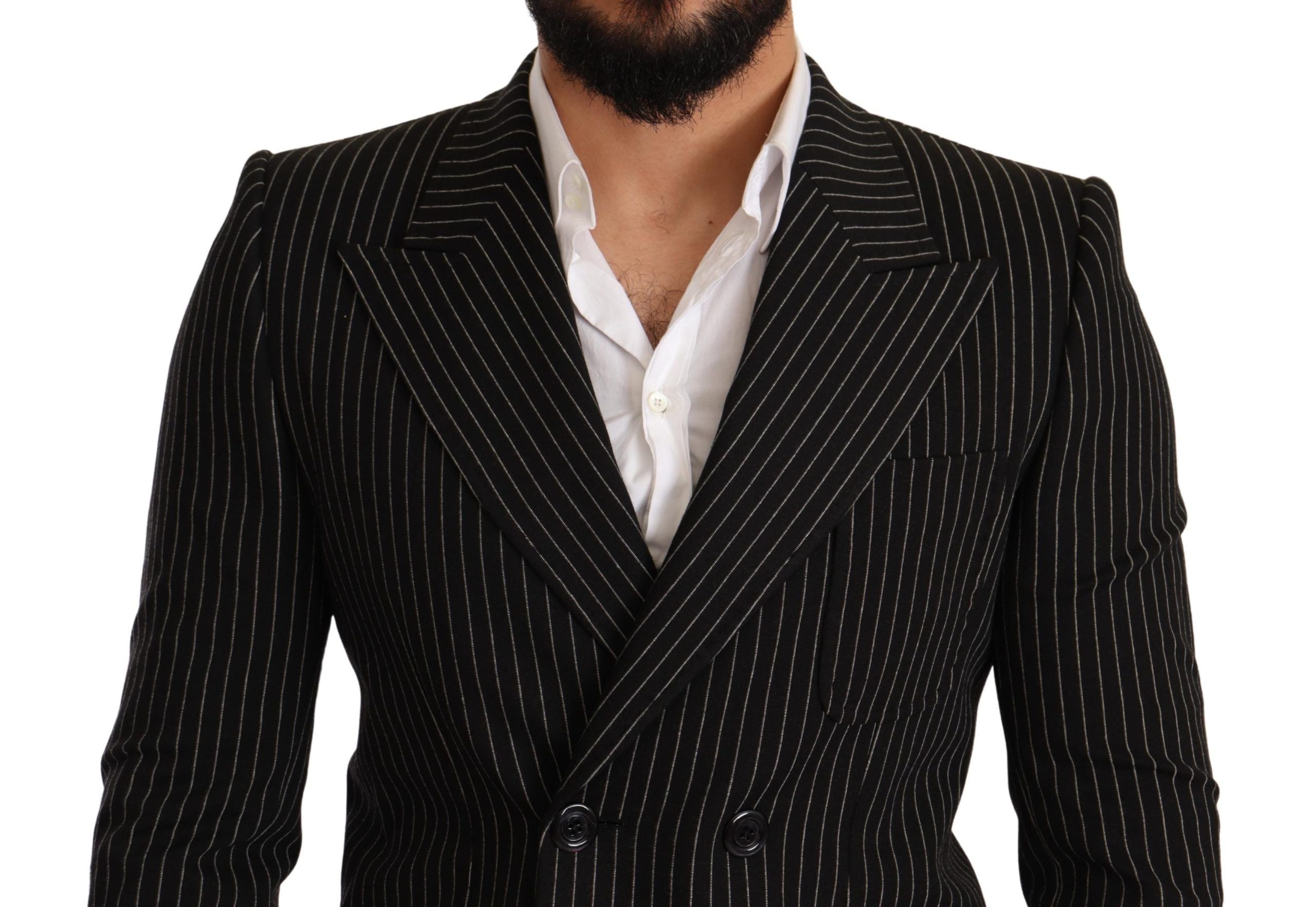 Dolce & Gabbana black and white striped slim fit coat blazer, tailored with a stylish pattern and structured design.