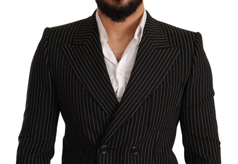 Dolce & Gabbana black and white striped slim fit coat blazer, tailored with a stylish pattern and structured design.