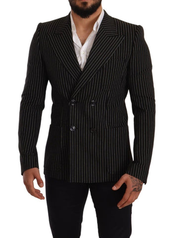 Dark Gray White Striped Slim Fit Coat Blazer