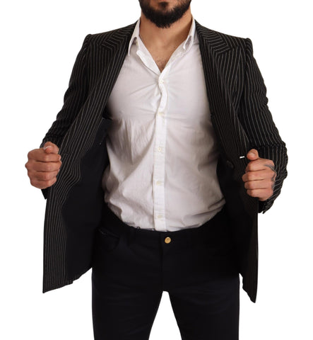 Black and white striped slim fit coat blazer by Dolce & Gabbana, featuring tailored design and classic pattern.