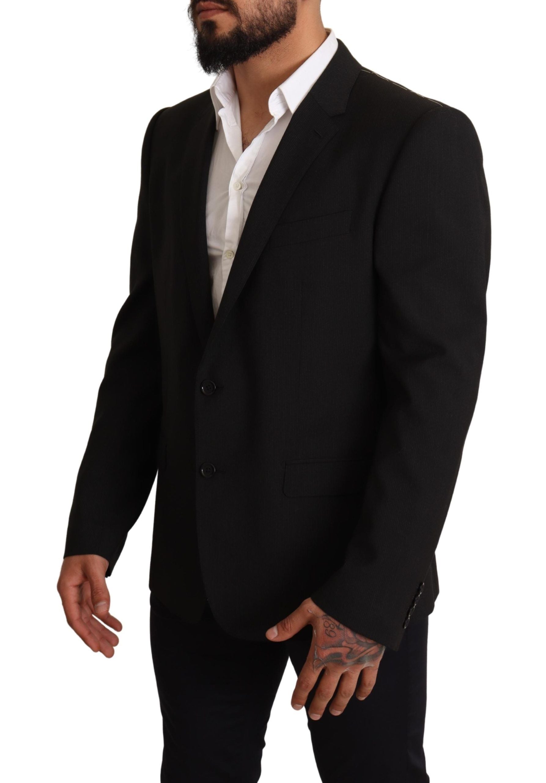 Black striped Martini blazer jacket by Dolce & Gabbana, tailored fit, with notch lapels and stylish pattern details.