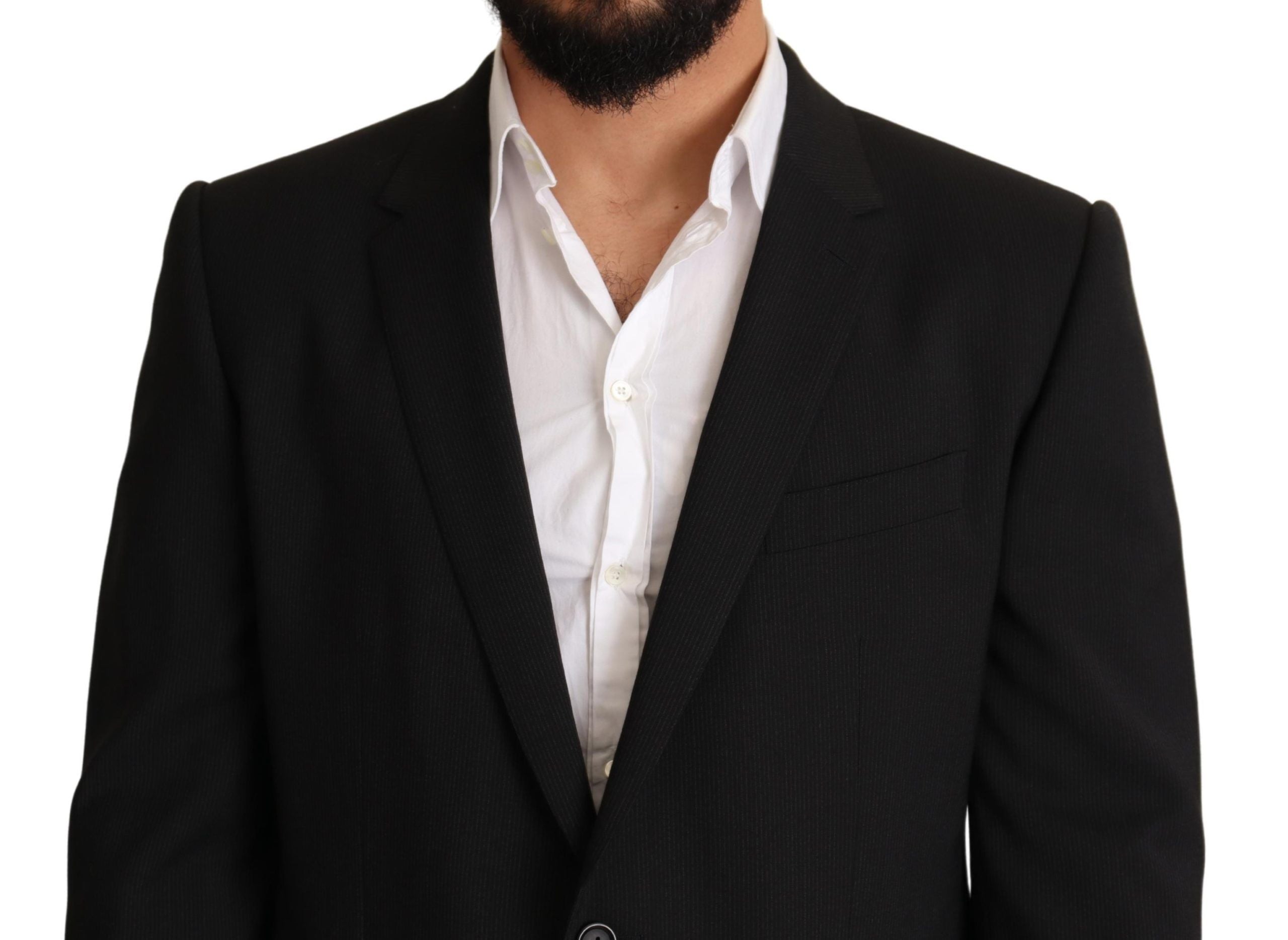 Black striped Martini blazer jacket by Dolce & Gabbana, tailored fit with classic lapels and stylish design.