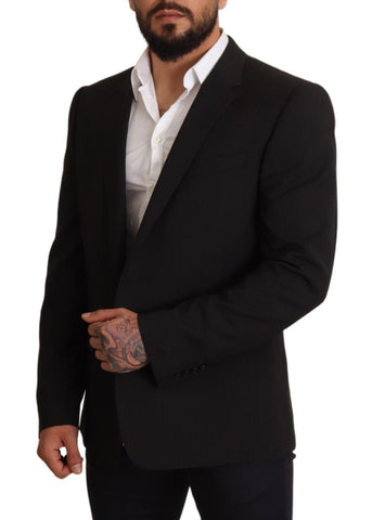 Black striped Martini blazer by Dolce & Gabbana, tailored fit, with notch lapels and stylish pattern, worn on a model.