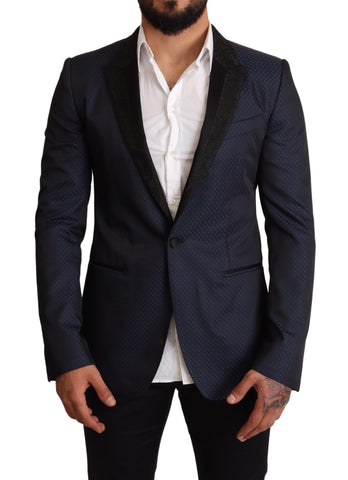 Blue wool slim fit Martini blazer jacket by Dolce & Gabbana, featuring tailored fit and classic lapel design.