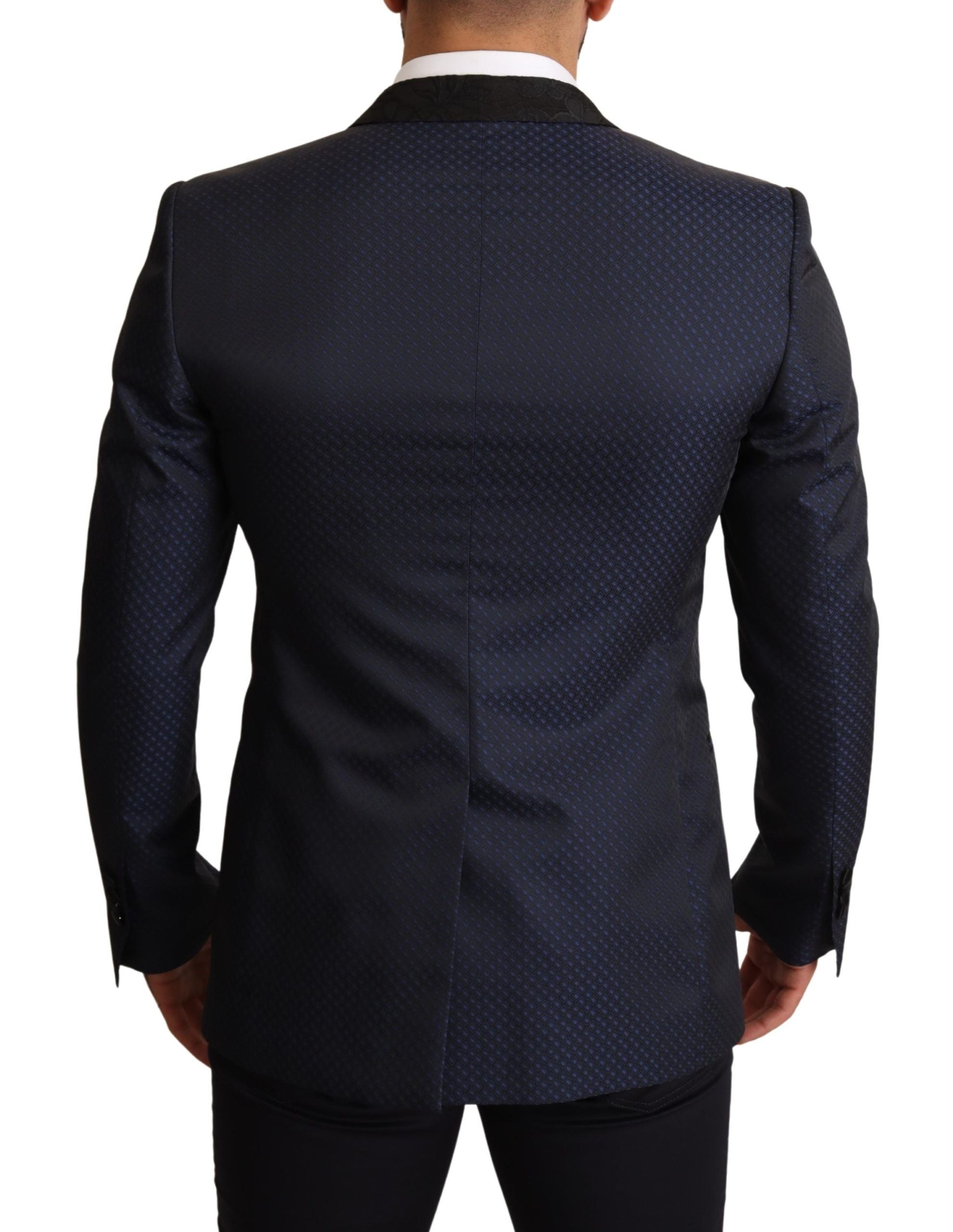 Blue wool slim fit Martini blazer jacket by Dolce & Gabbana, featuring tailored design and classic lapel in a close-up view.