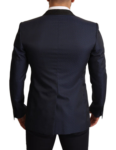 Blue wool slim fit Martini blazer jacket by Dolce & Gabbana, featuring tailored design and classic lapel in a close-up view.