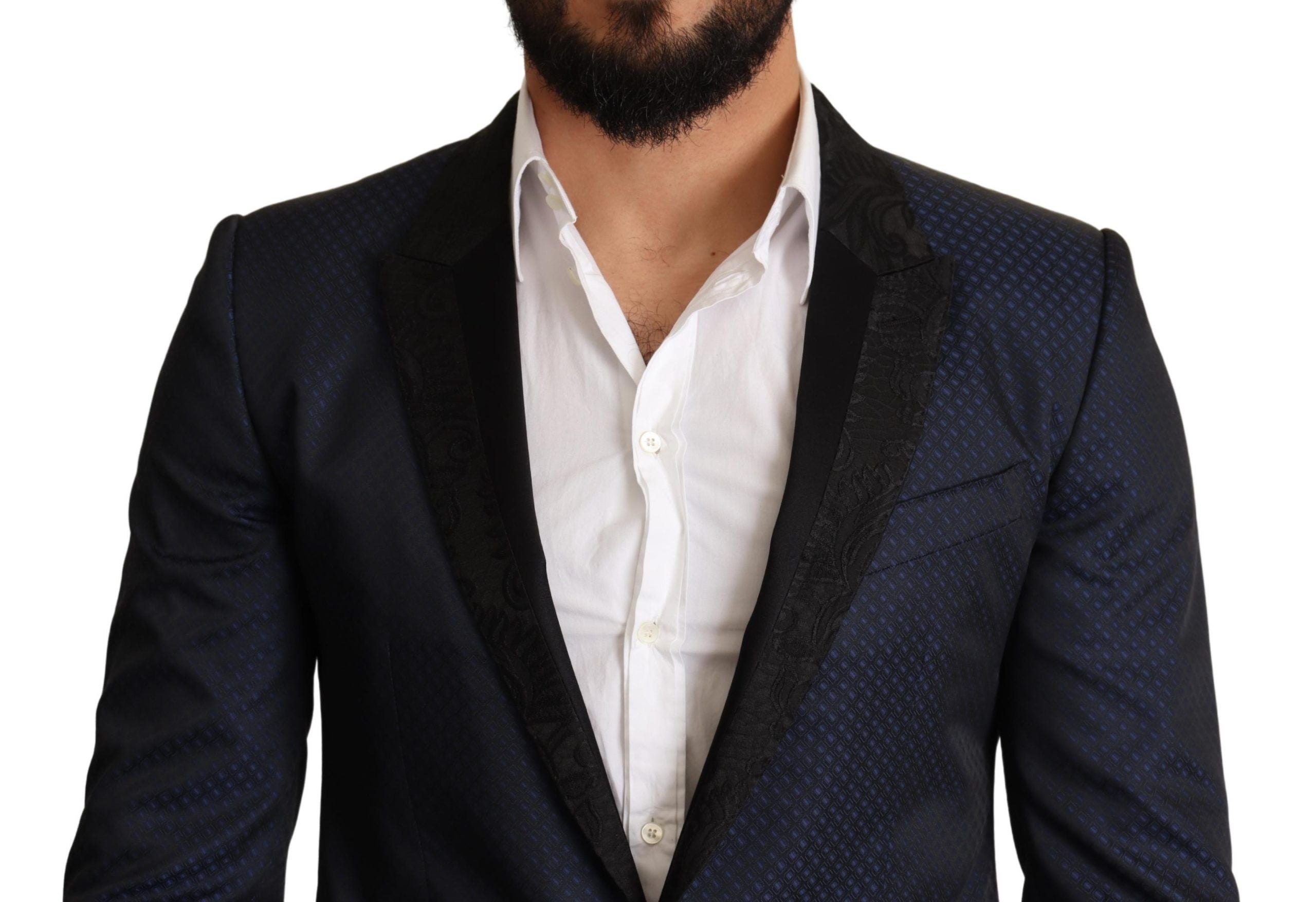 Blue wool slim fit Martini blazer jacket by Dolce & Gabbana, tailored with a sleek lapel and structured fit.