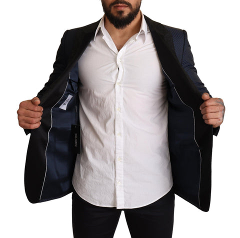 Blue wool slim fit Martini blazer jacket by Dolce & Gabbana, featuring tailored design and structured lapels.
