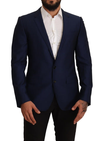 Navy blue slim fit blazer by Dolce & Gabbana, tailored jacket with classic lapels and sleek design for stylish formal wear.