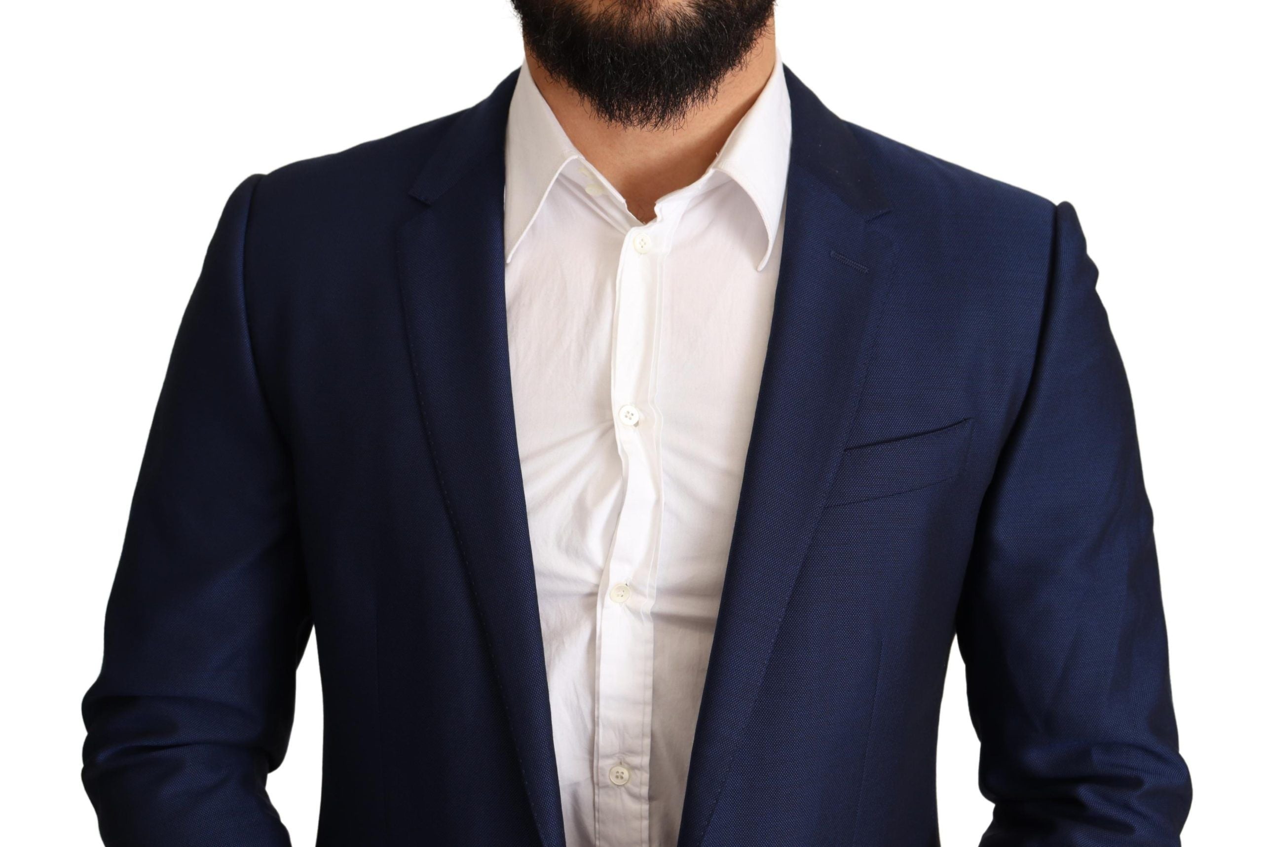 Navy blue slim fit Martini blazer by Dolce & Gabbana, tailored jacket with classic lapels and sleek design.