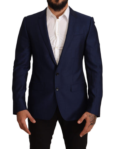 Navy blue slim fit blazer by Dolce & Gabbana, tailored jacket with classic lapels and structured design.
