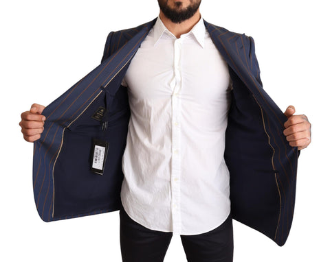 Blue striped wool slim fit blazer jacket by Dolce & Gabbana, featuring tailored design and classic style.