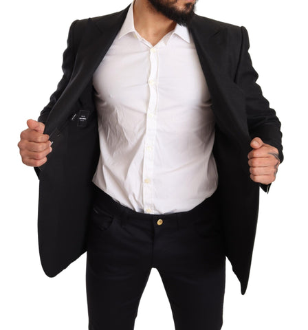Black linen slim fit coat jacket blazer by Dolce & Gabbana, featuring tailored design and classic lapel collar.
