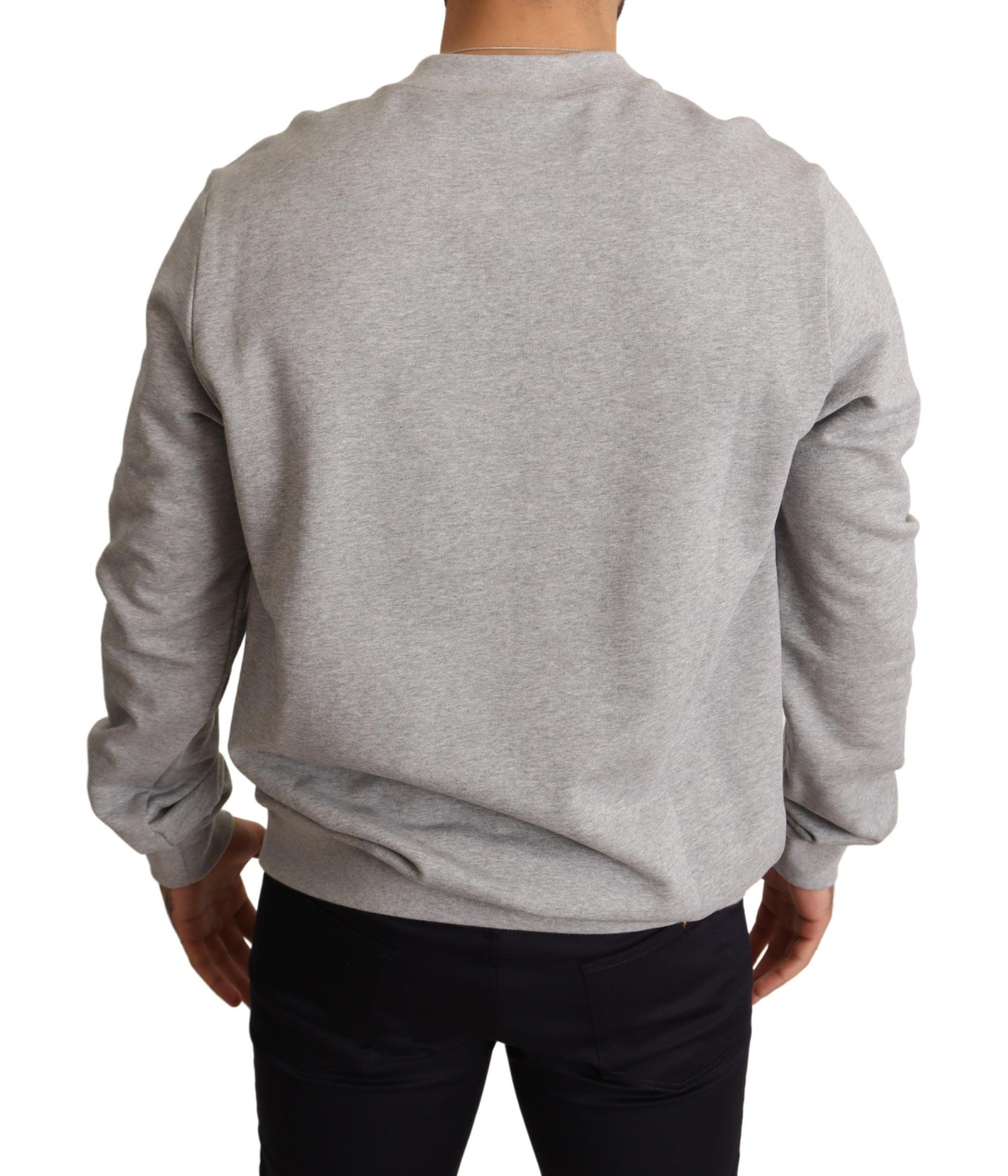 Gray cotton sweater by Dolce & Gabbana featuring a crown king print, showcasing a stylish and comfortable casual wear piece.