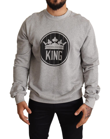 Gray cotton sweater with a crown king print by Dolce & Gabbana, featuring a stylish, casual fit and detailed graphic design.