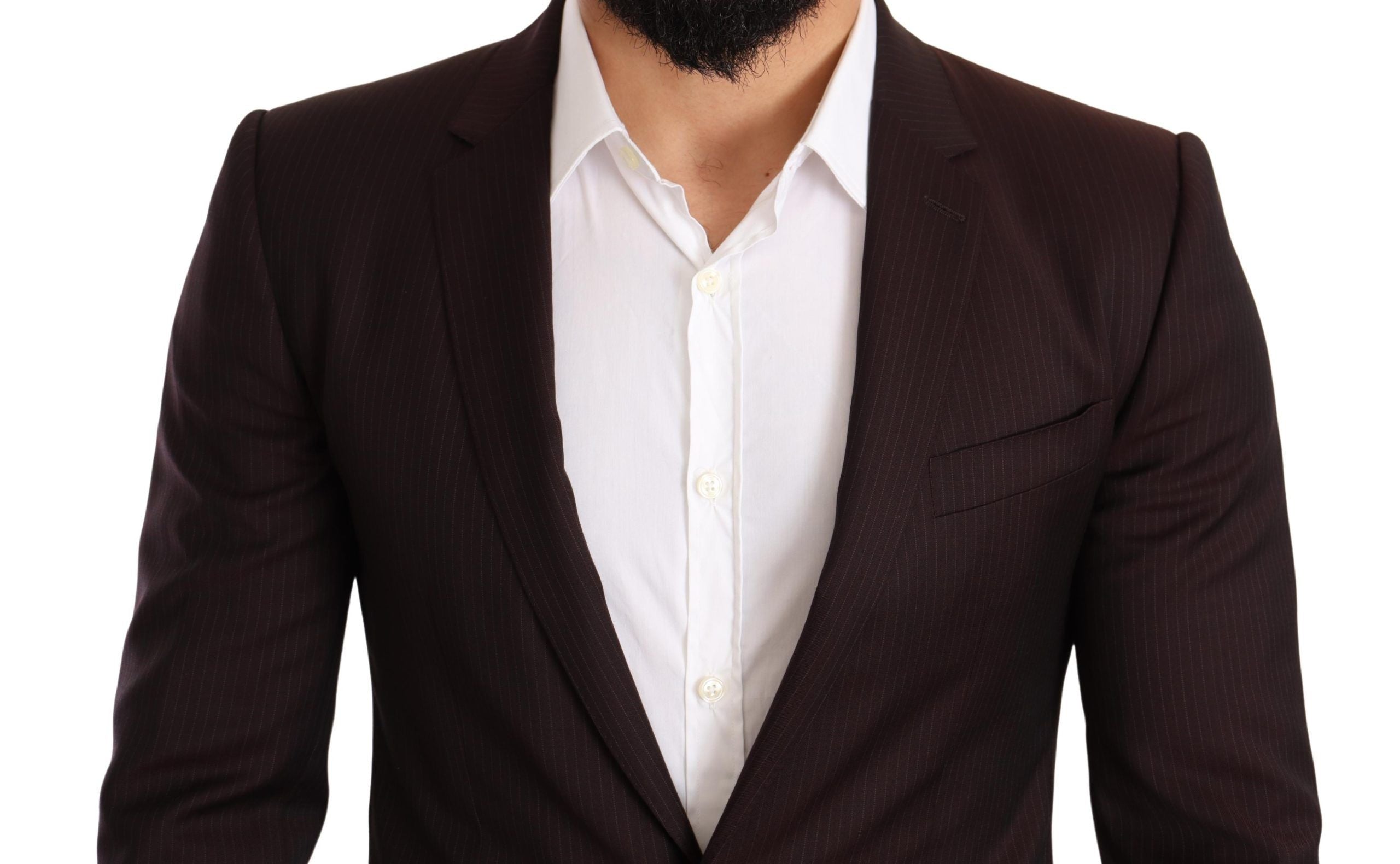 Dolce & Gabbana Bordeaux Wool Martini Slim Fit Suit, tailored men's formal suit with classic lapel and sleek fit.