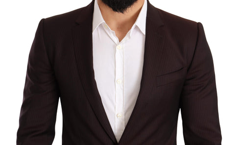 Dolce & Gabbana Bordeaux Wool Martini Slim Fit Suit, tailored men's formal suit with classic lapel and sleek fit.