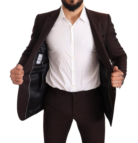 Dolce & Gabbana Bordeaux wool Martini slim fit suit jacket with notch lapel and tailored design, front view.