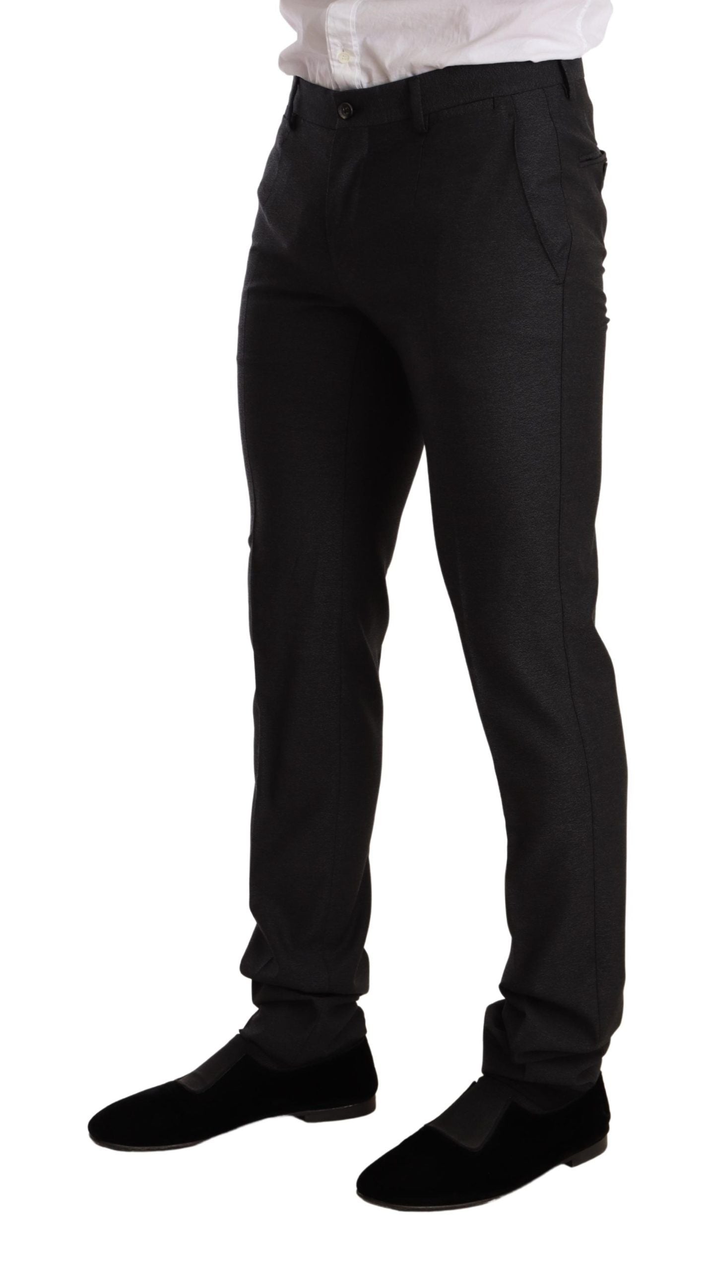 Gray wool Martini Slim Fit suit set by Dolce & Gabbana, featuring tailored jacket and matching trousers.
