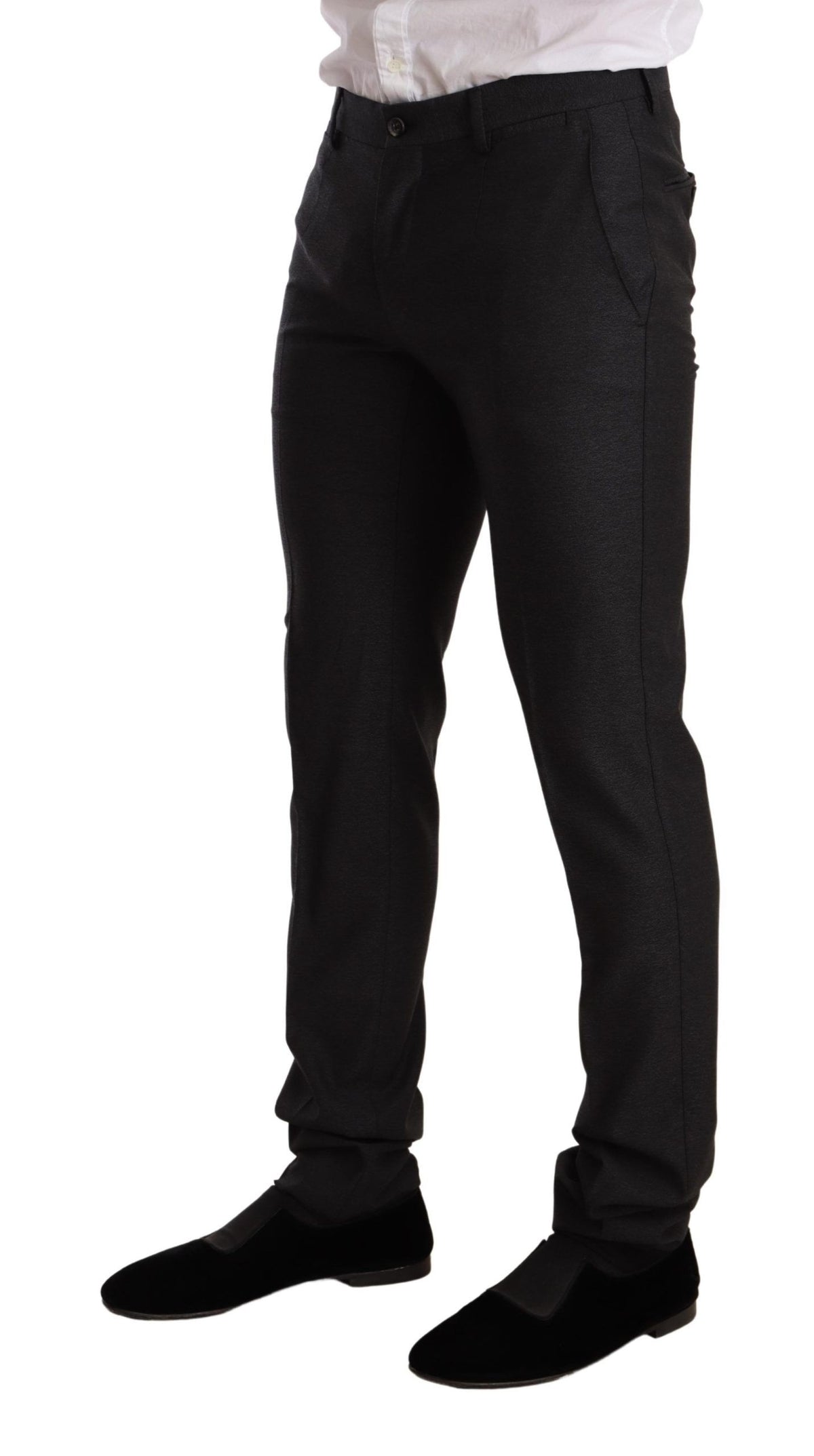 Gray wool Martini Slim Fit suit set by Dolce & Gabbana, featuring tailored jacket and matching trousers.