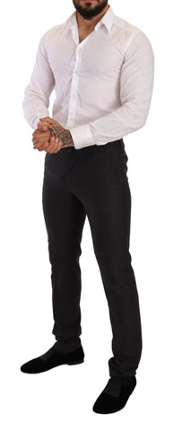 Gray wool Martini slim fit suit set by Dolce & Gabbana, featuring tailored blazer and matching trousers.