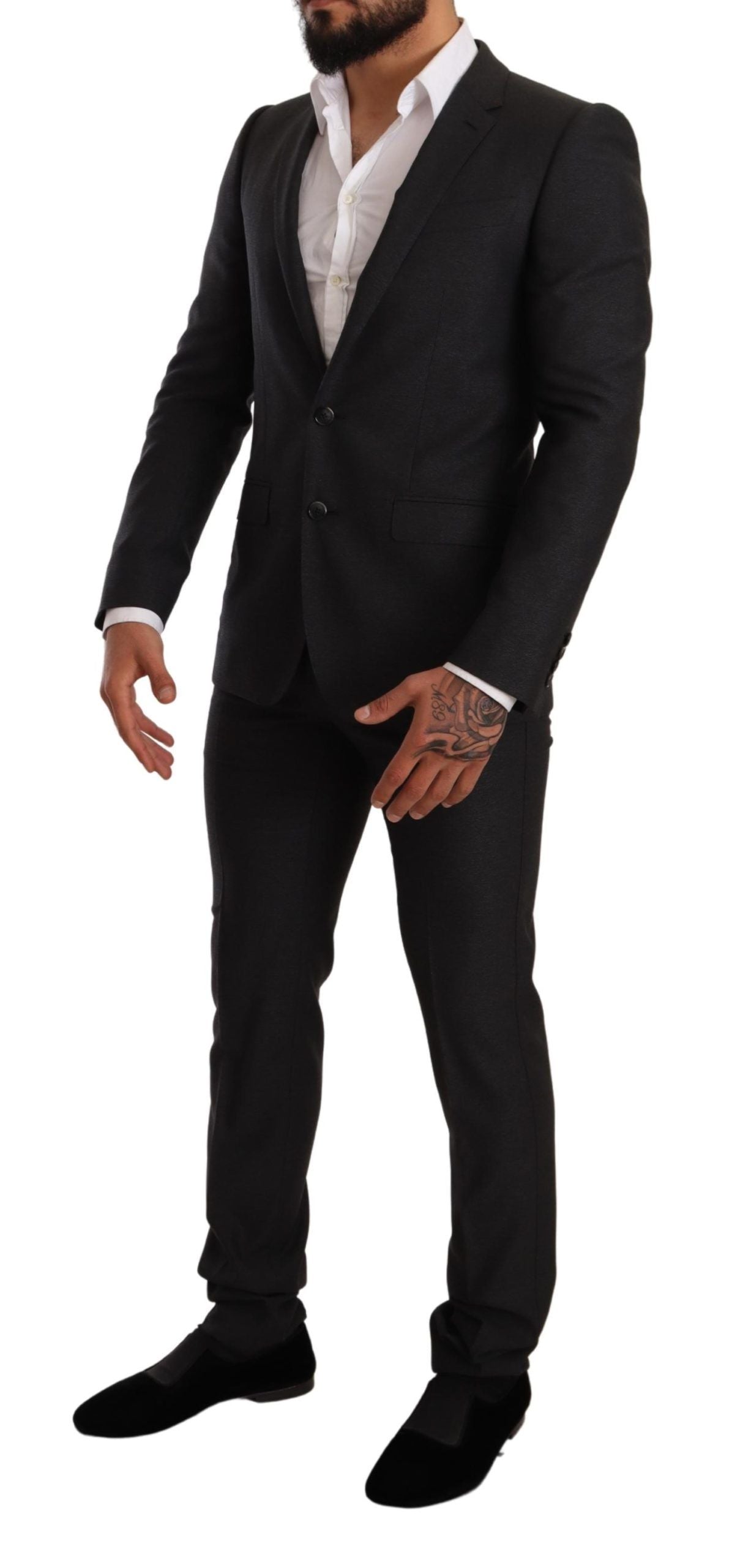 Gray wool Martini slim fit suit by Dolce & Gabbana, featuring tailored blazer and matching trousers.