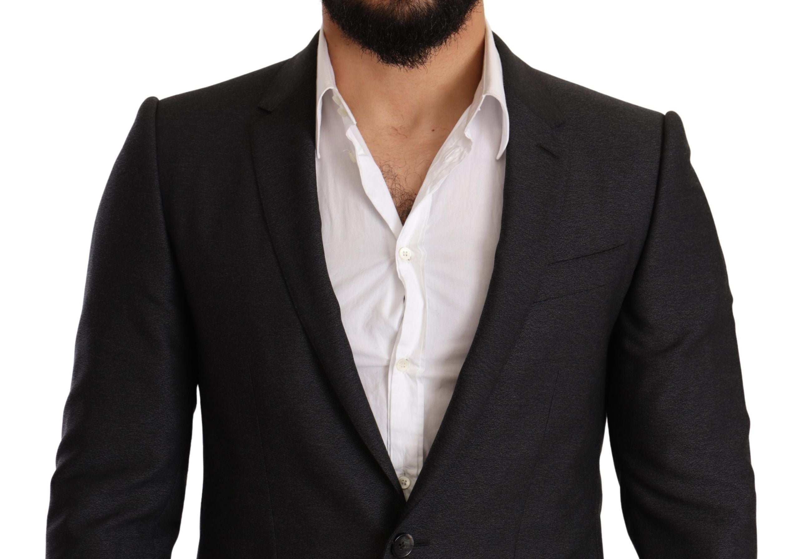 Gray wool Martini slim fit suit by Dolce & Gabbana, tailored jacket and matching trousers, classic and stylish men's formal wear