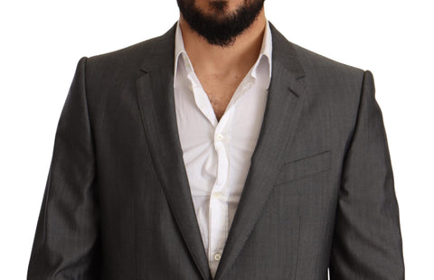 Gray metallic Martini slim fit suit set by Dolce & Gabbana, featuring tailored blazer and matching trousers.