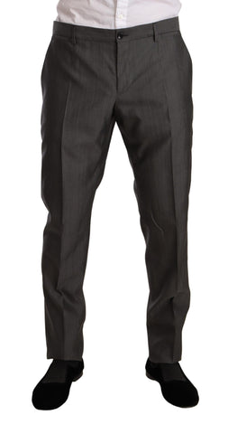 Gray metallic Martini slim fit set suit by Dolce & Gabbana, showing tailored jacket and matching trousers on a mannequin