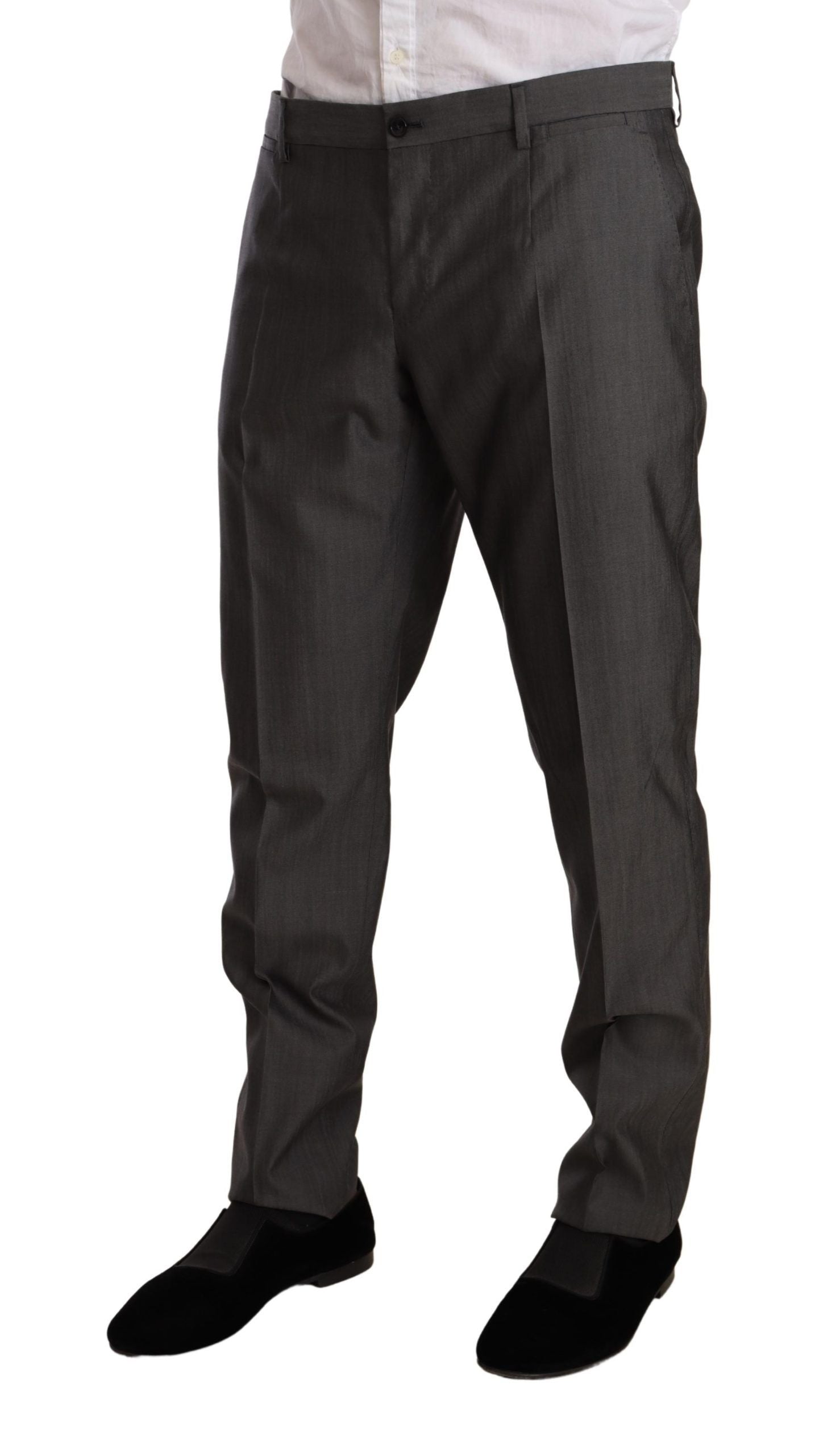 Gray metallic Martini slim fit suit set by Dolce & Gabbana, featuring tailored blazer and matching trousers.