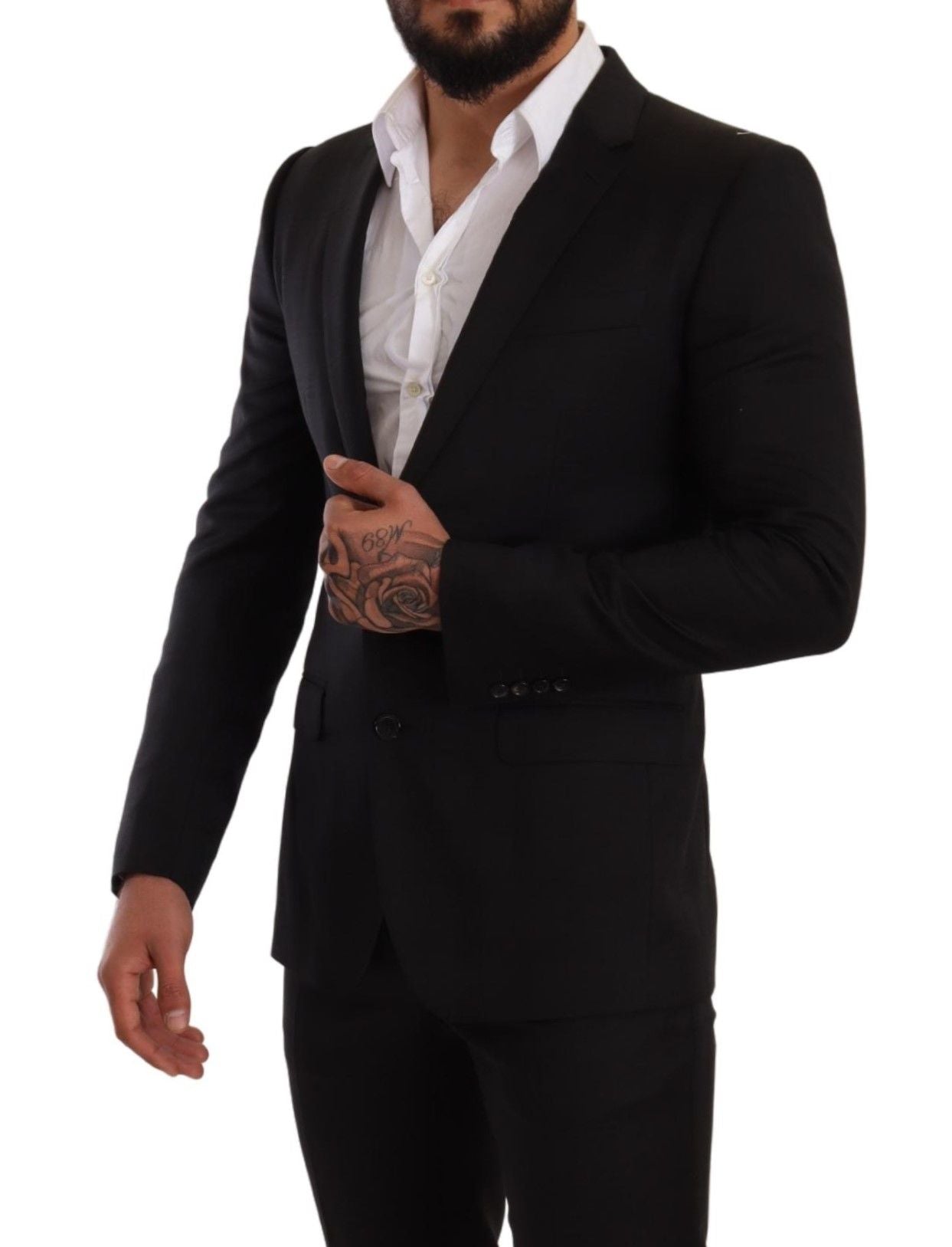 Black check Dolce & Gabbana Martini slim fit 2-piece suit, tailored blazer and matching trousers, with classic check pattern.