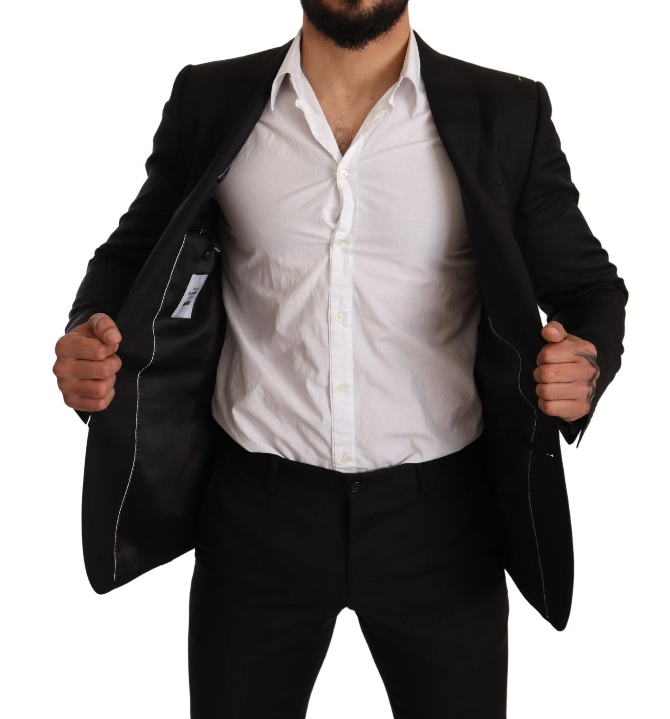 Black check Dolce & Gabbana Martini slim fit 2-piece suit, tailored jacket and matching trousers, formal men's fashion ensemble