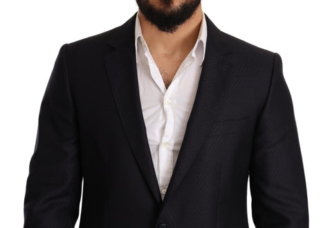 Blue patterned Dolce & Gabbana Martini slim fit 2-piece suit displayed on a mannequin.