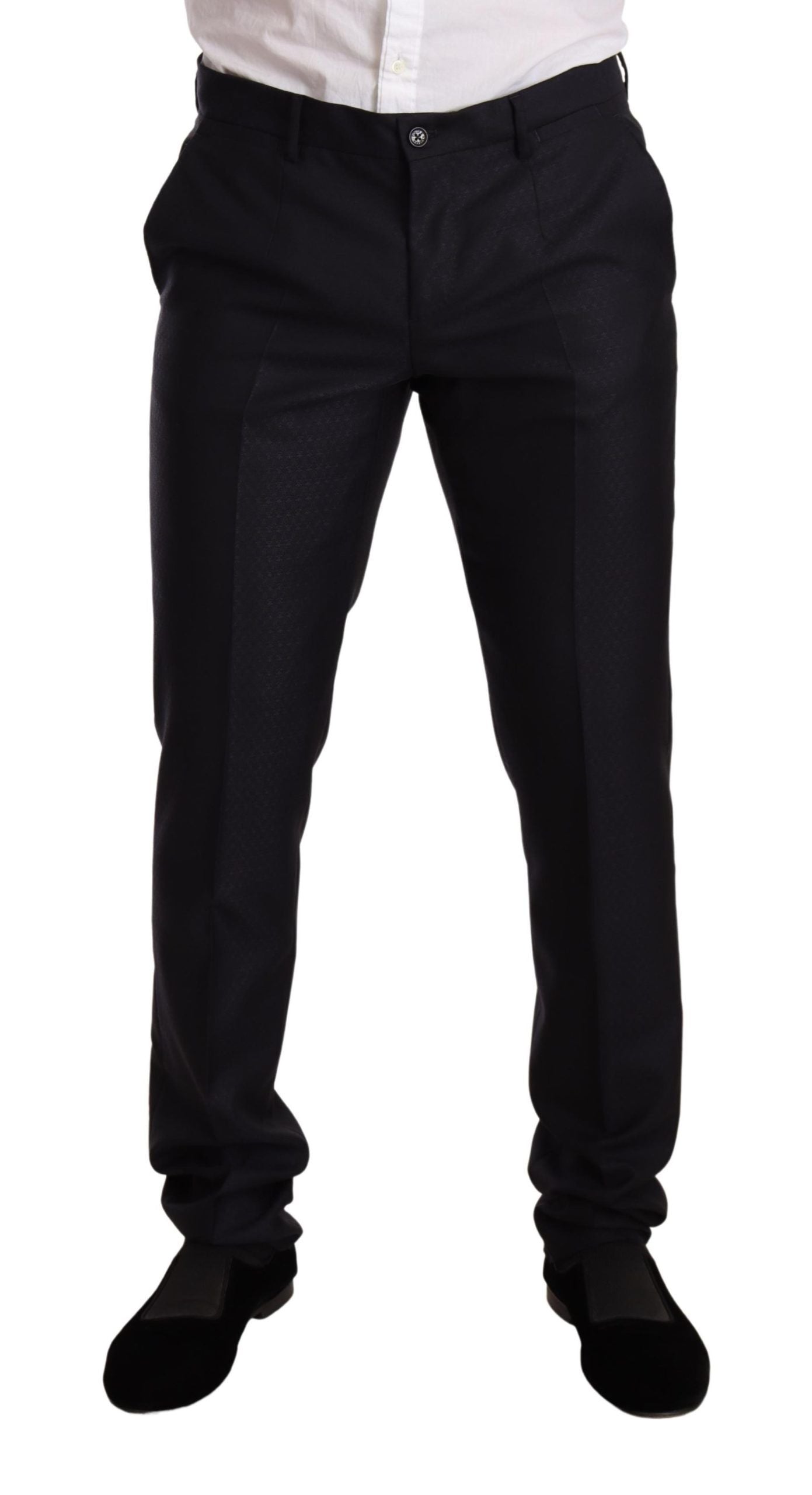 Blue patterned Dolce & Gabbana Martini slim fit 2-piece suit displayed on a hanger.