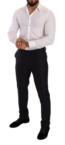 Blue patterned Dolce & Gabbana Martini Slim Fit 2-piece suit displayed on a mannequin with a matching tie.