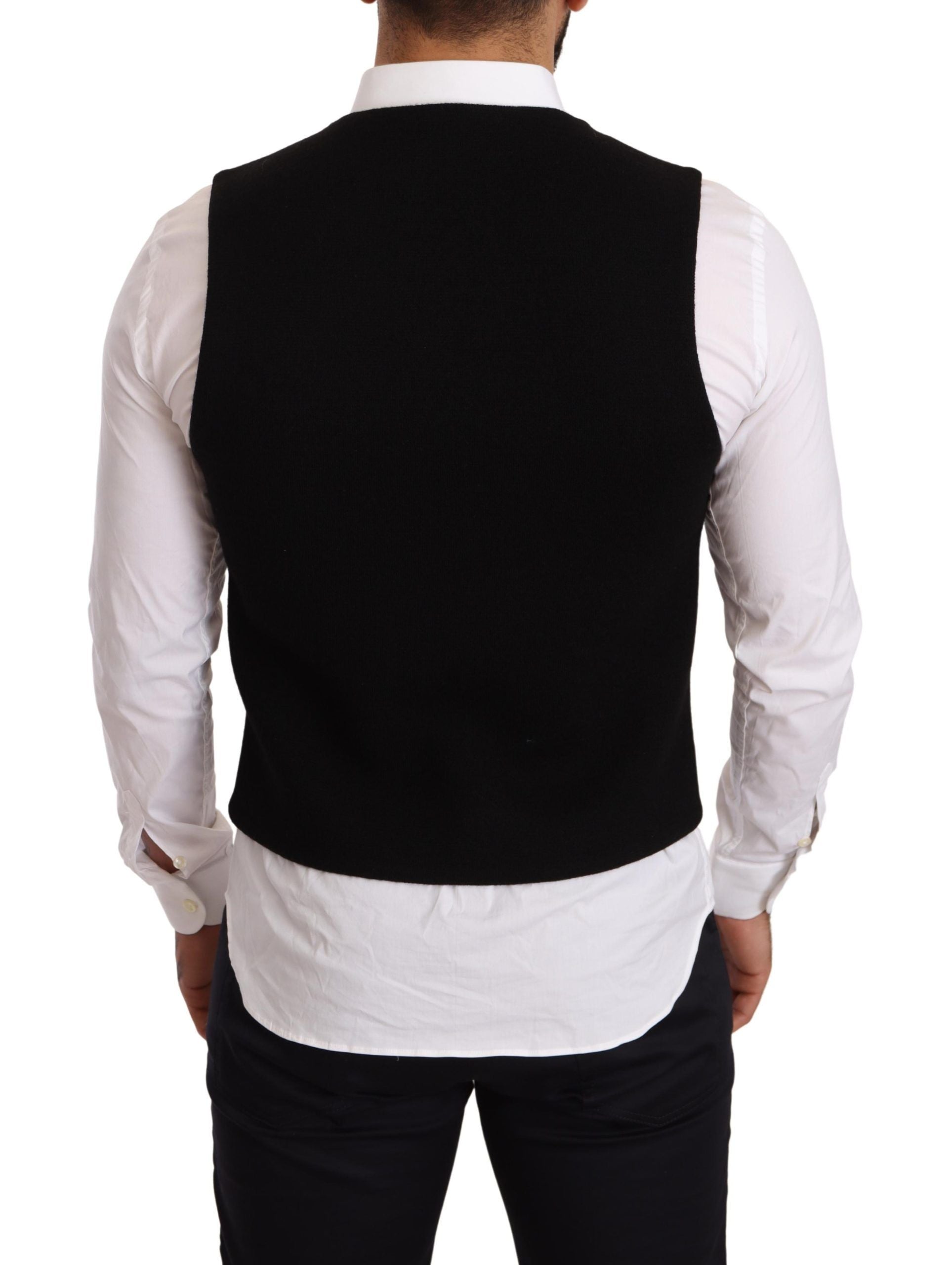 Black cotton single-breasted waistcoat by Dolce & Gabbana, showing tailored fit and classic design details.