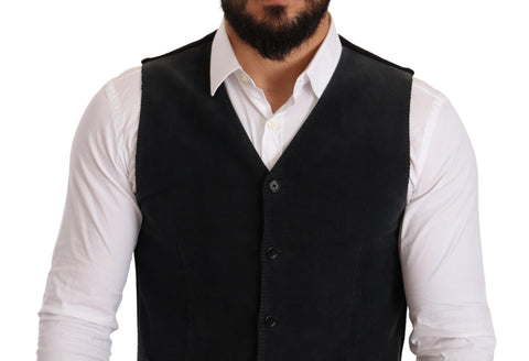 Black cotton single-breasted waistcoat by Dolce & Gabbana, featuring a tailored fit and classic design.
