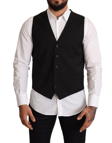 Black formal dress vest by Dolce & Gabbana, tailored fit with sleek fabric and classic design, suitable for elegant occasions.