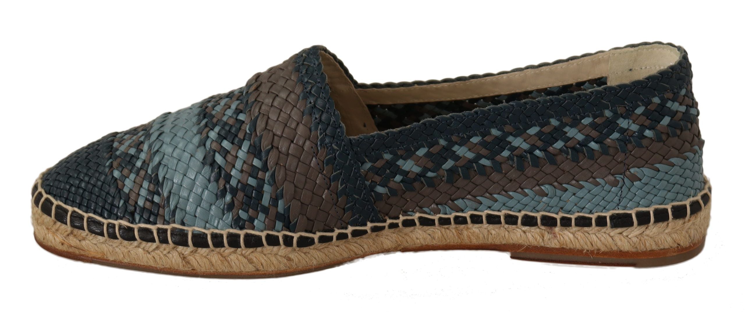 Blue and gray slip-on Buffalo espadrille shoes by Dolce & Gabbana, featuring a casual design with woven fabric and comfortable sole.