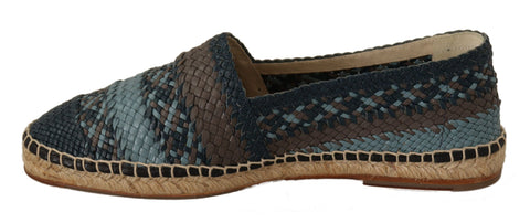 Blue and gray slip-on Buffalo espadrille shoes by Dolce & Gabbana, featuring a casual design with woven fabric and comfortable sole.