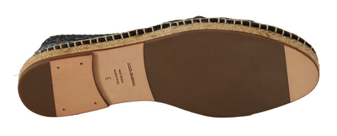 Blue and gray slip-on buffalo espadrille shoes by Dolce & Gabbana featuring woven fabric and casual slip-on design.