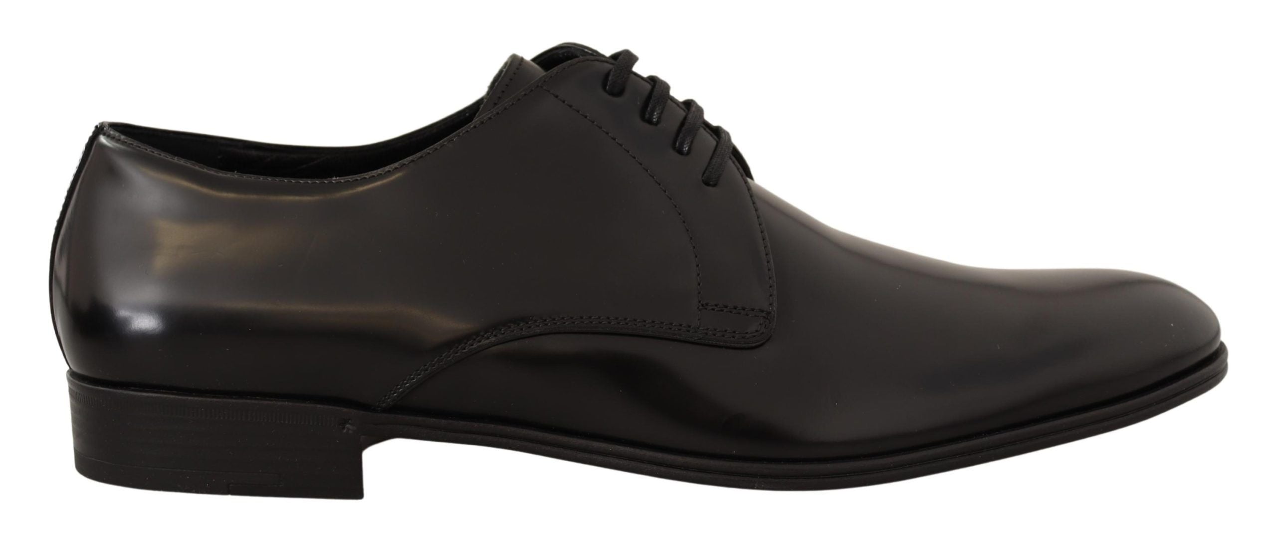 Black leather lace-up men's dress derby shoes by Dolce & Gabbana, featuring sleek design and polished finish.