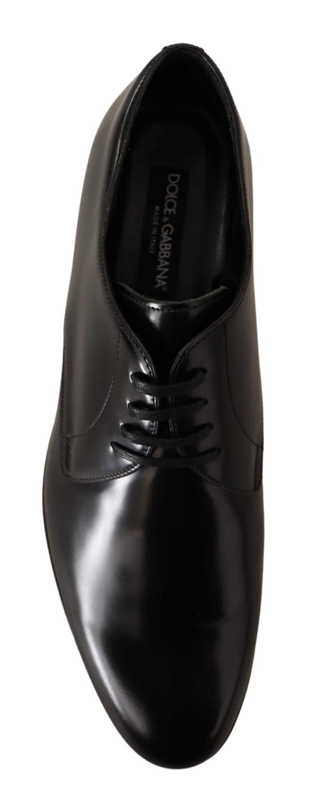 Black leather lace-up men's dress derby shoes by Dolce & Gabbana, featuring polished finish and classic design.