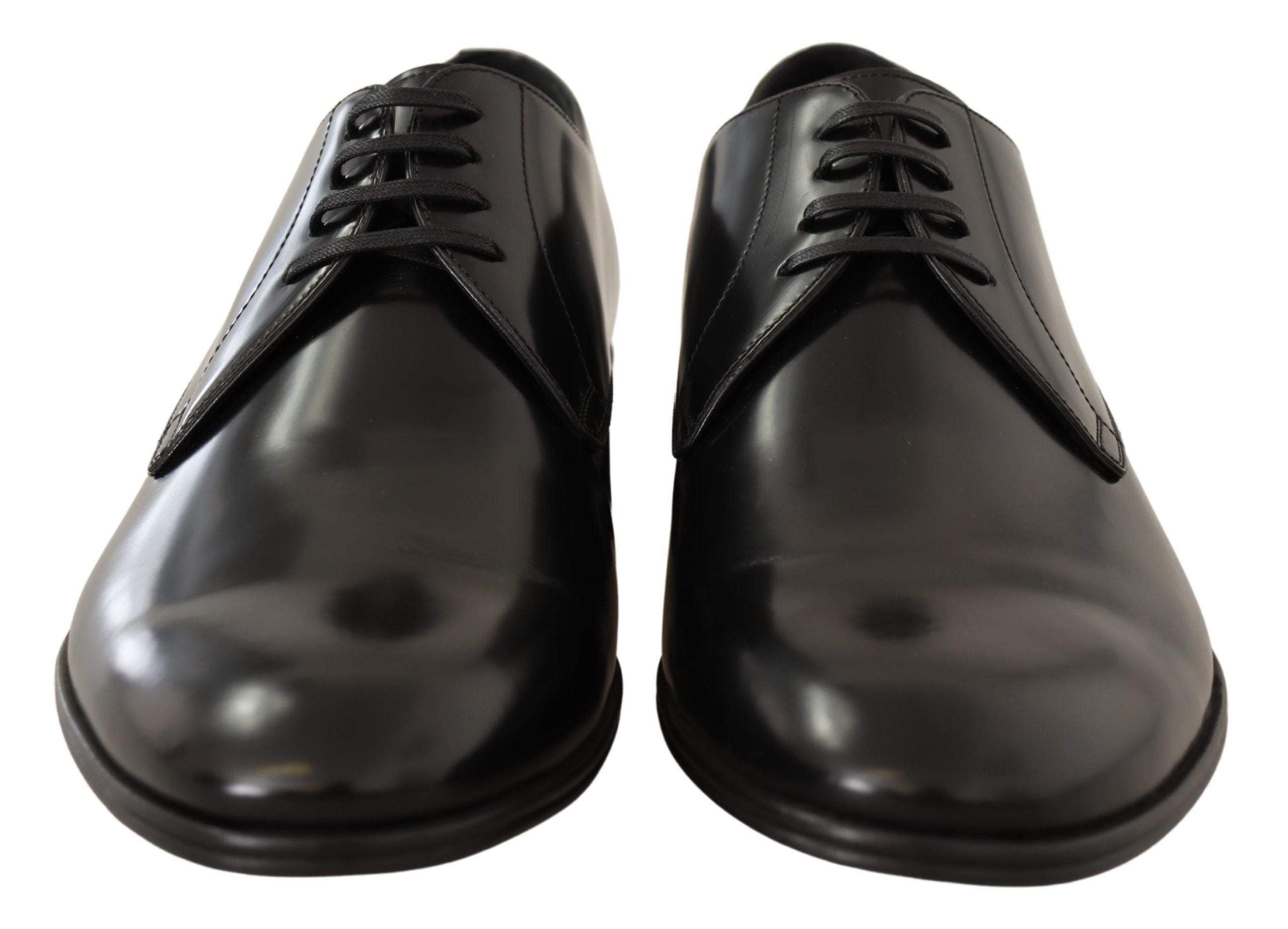 Black leather lace-up men's dress derby shoes by Dolce & Gabbana, featuring a polished finish and classic design.
