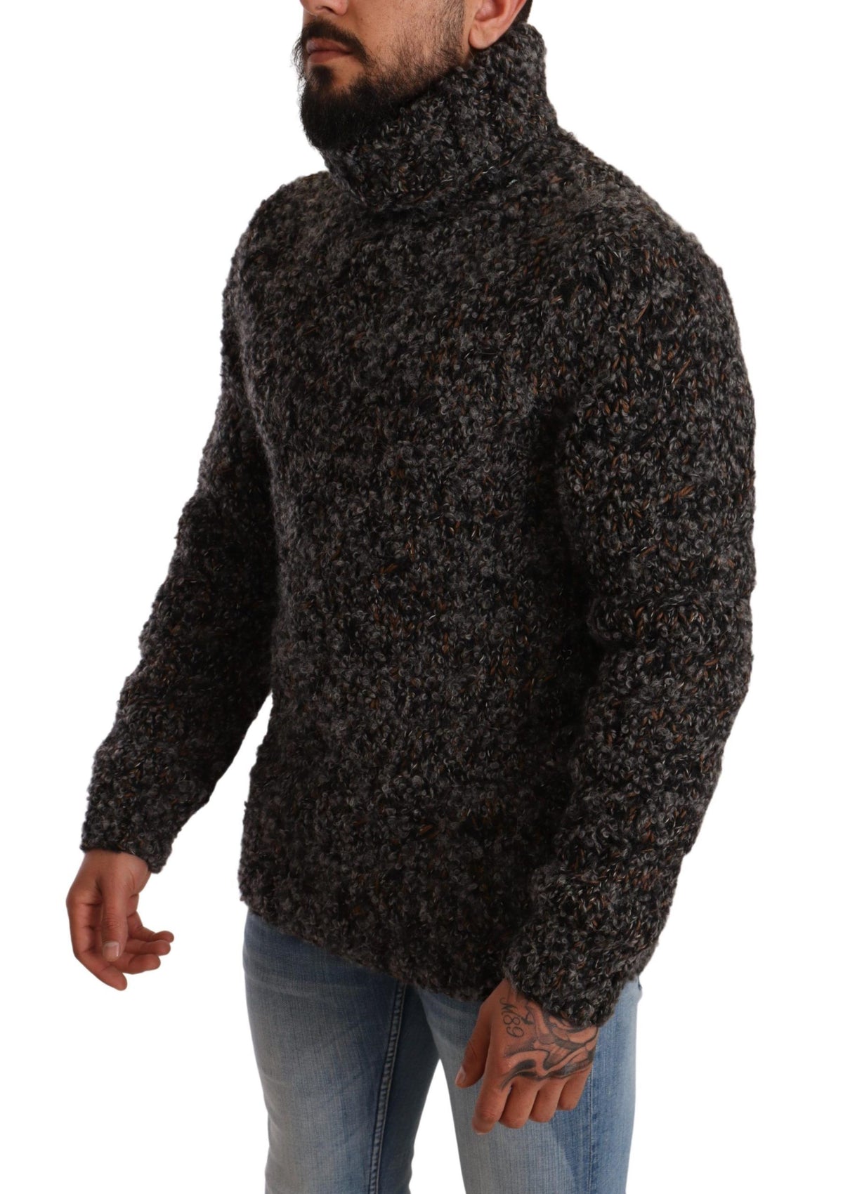 Gray wool blend turtleneck pullover sweater by Dolce & Gabbana, showcasing a cozy knit design and classic fit.
