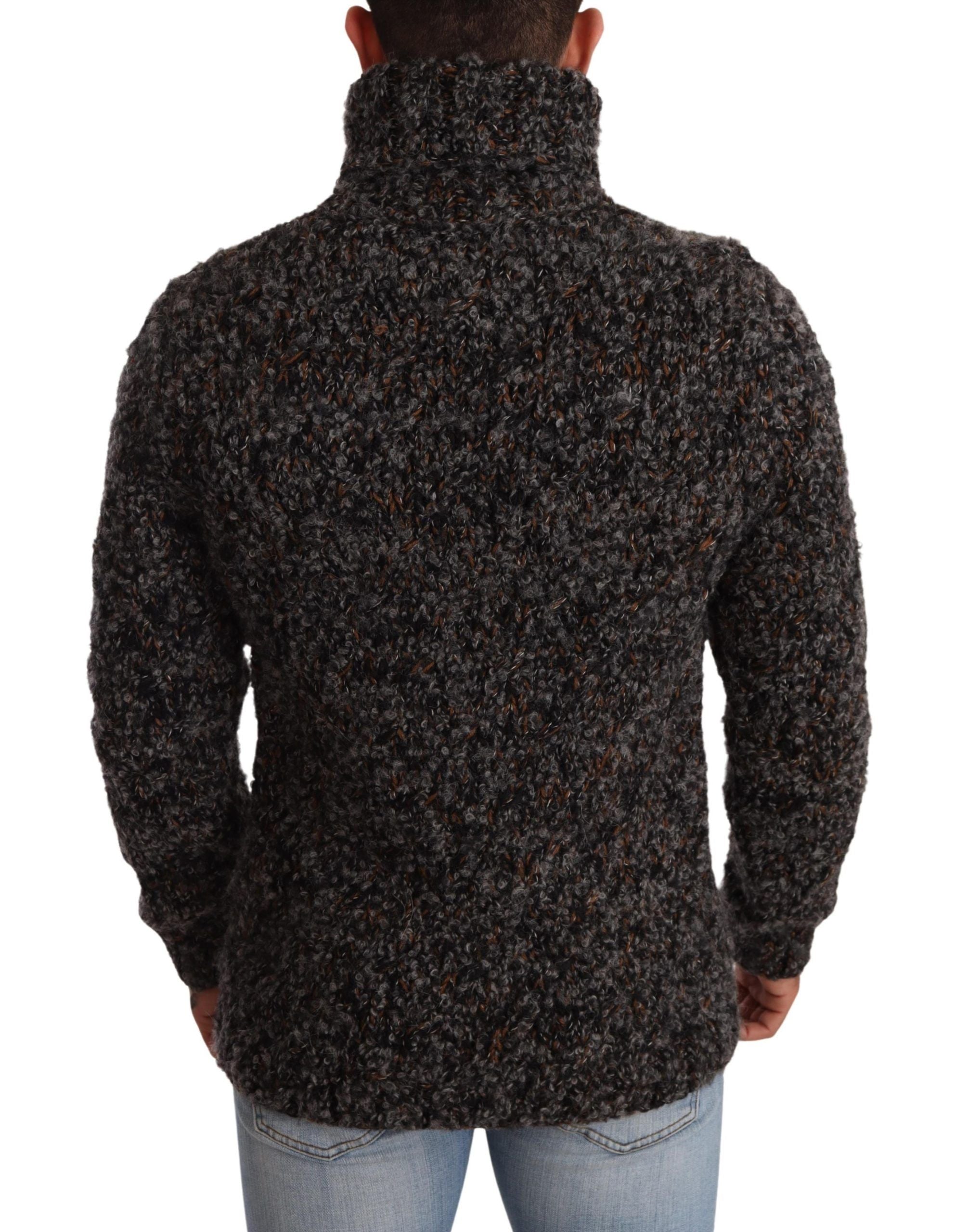 Gray wool blend turtleneck pullover sweater by Dolce & Gabbana, showcasing a snug fit and classic knit texture.