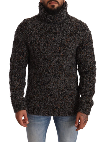 Gray wool blend turtleneck sweater by Dolce & Gabbana, close-up view showing knit texture and classic design.