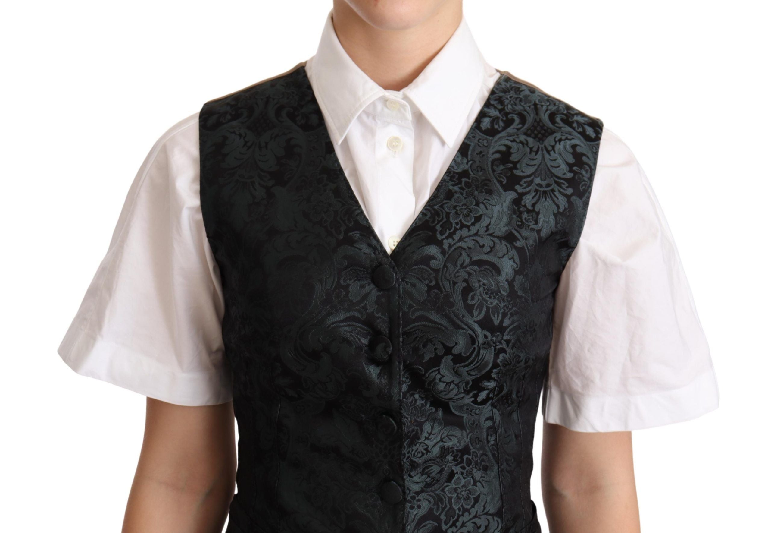 Black Jacquard floral waistcoat vest by Dolce & Gabbana, featuring a detailed floral pattern and tailored fit.